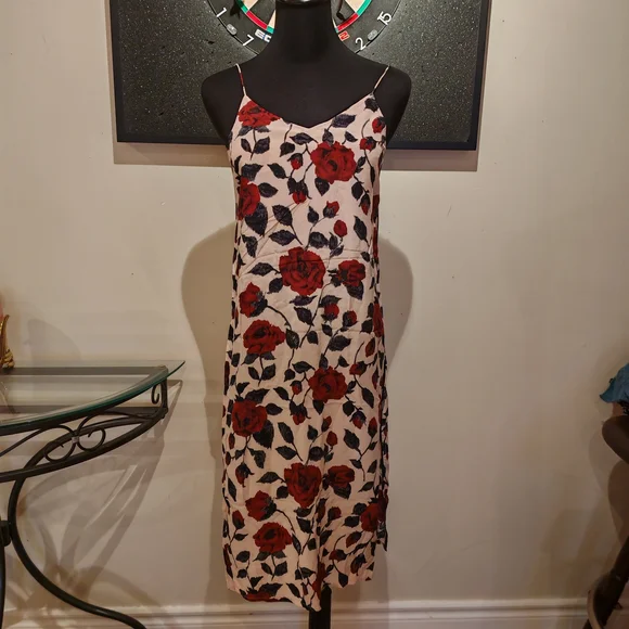 Ganni V-neck Rose Print Slip Silk Dress 07000 - Picture 13 of 14